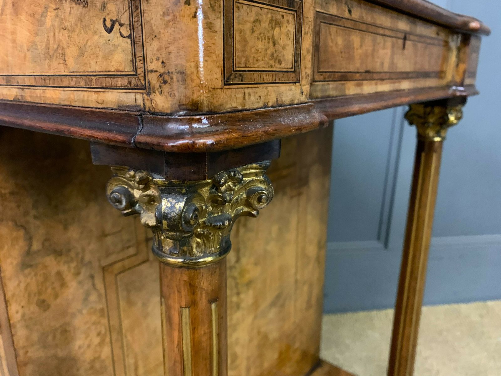 photo for sale Victorian Inlaid Burr Walnut Davenport