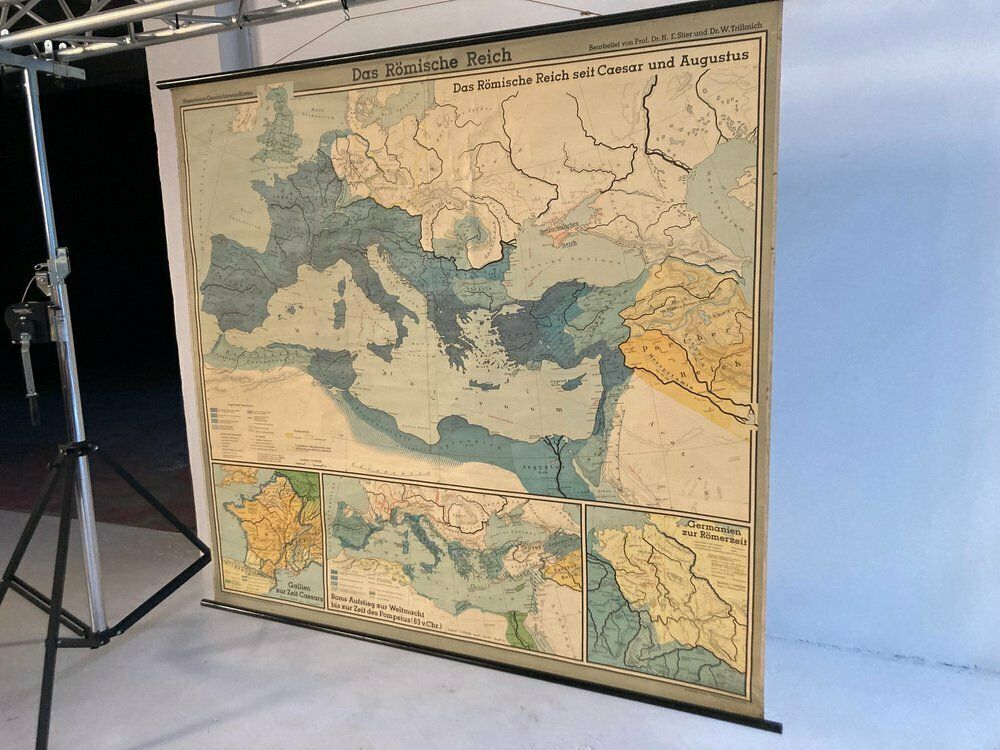 Large German Linen School Map Of The Roman Empire, 1960s photo furniture