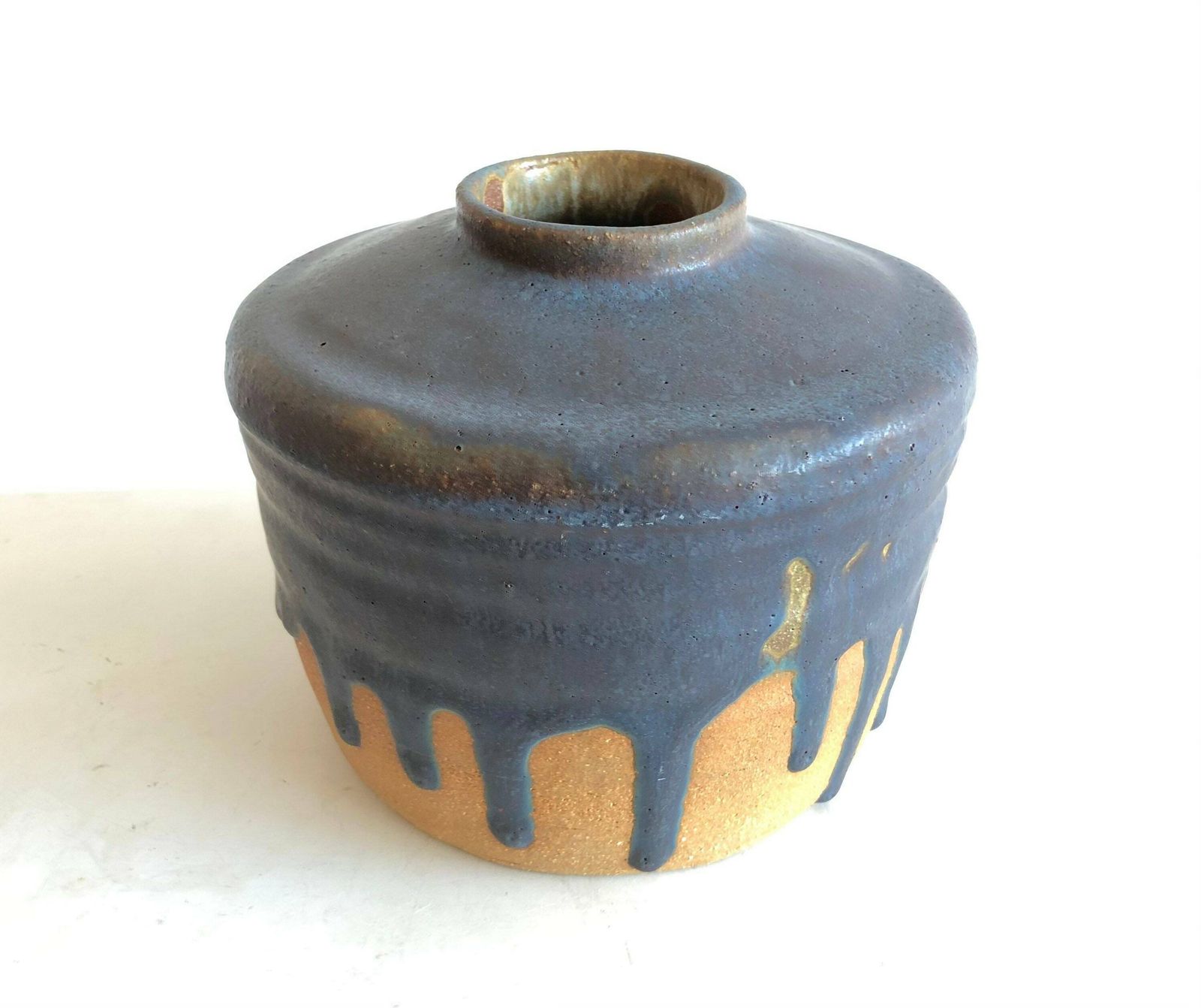 Danish Mid Century Large Original Fine Art Ceramic Vase With Gorgeous Blue Glaze   Signed Fp 1983 photo vinterior