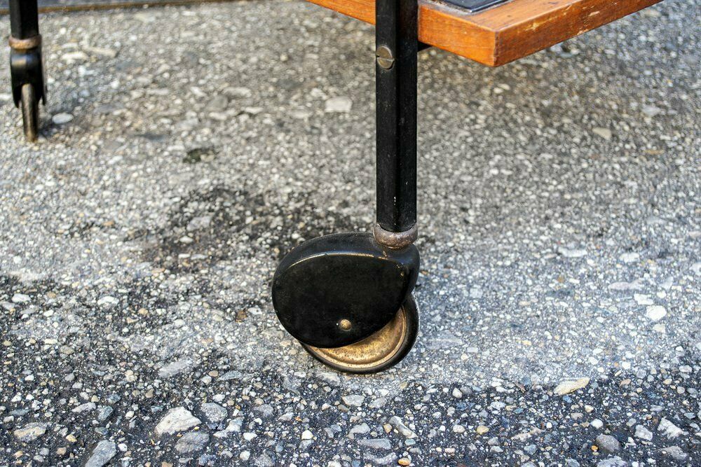 Wooden Bar Trolley In Enamel Metal, 1950s photo vinterior
