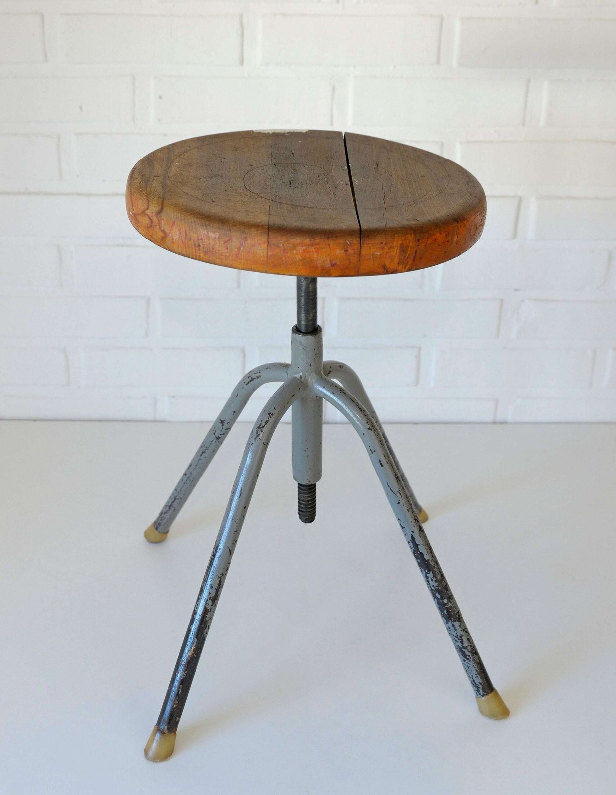Vintage Industrial Stool / Adjustable Swivel School Or Lab Stool / Made In Yugoslavia 1970's / Retro Plant Stand / Rustic Side Table photo furniture