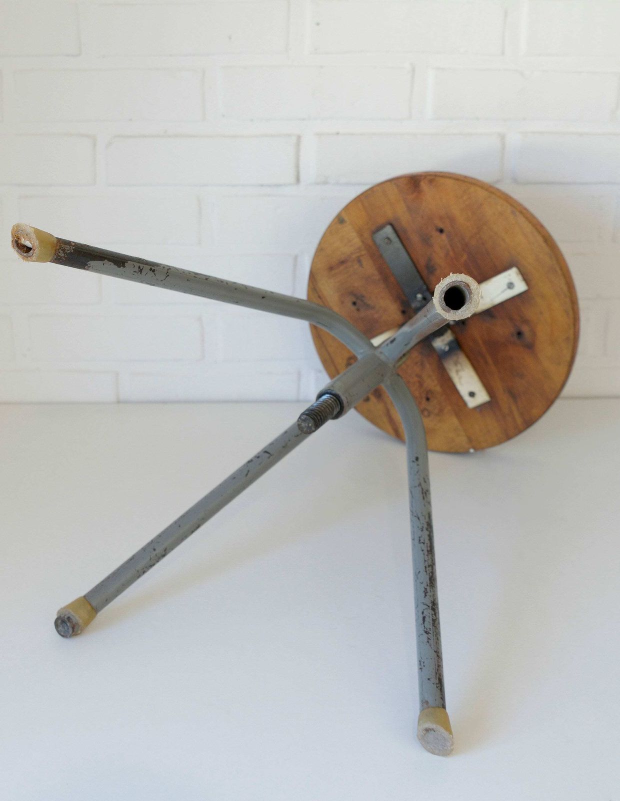 Vintage Industrial Stool / Adjustable Swivel School Or Lab Stool / Made In Yugoslavia 1970's / Retro Plant Stand / Rustic Side Table photo vintage