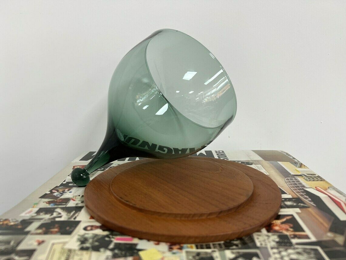 Glass Cheese Dome By Benny Motzfeldt For Hadeland Norway, Midcentury Modern, Scandi Modern Glass Tableware, Cheese Cover, Teak And Glass, photo 207.0