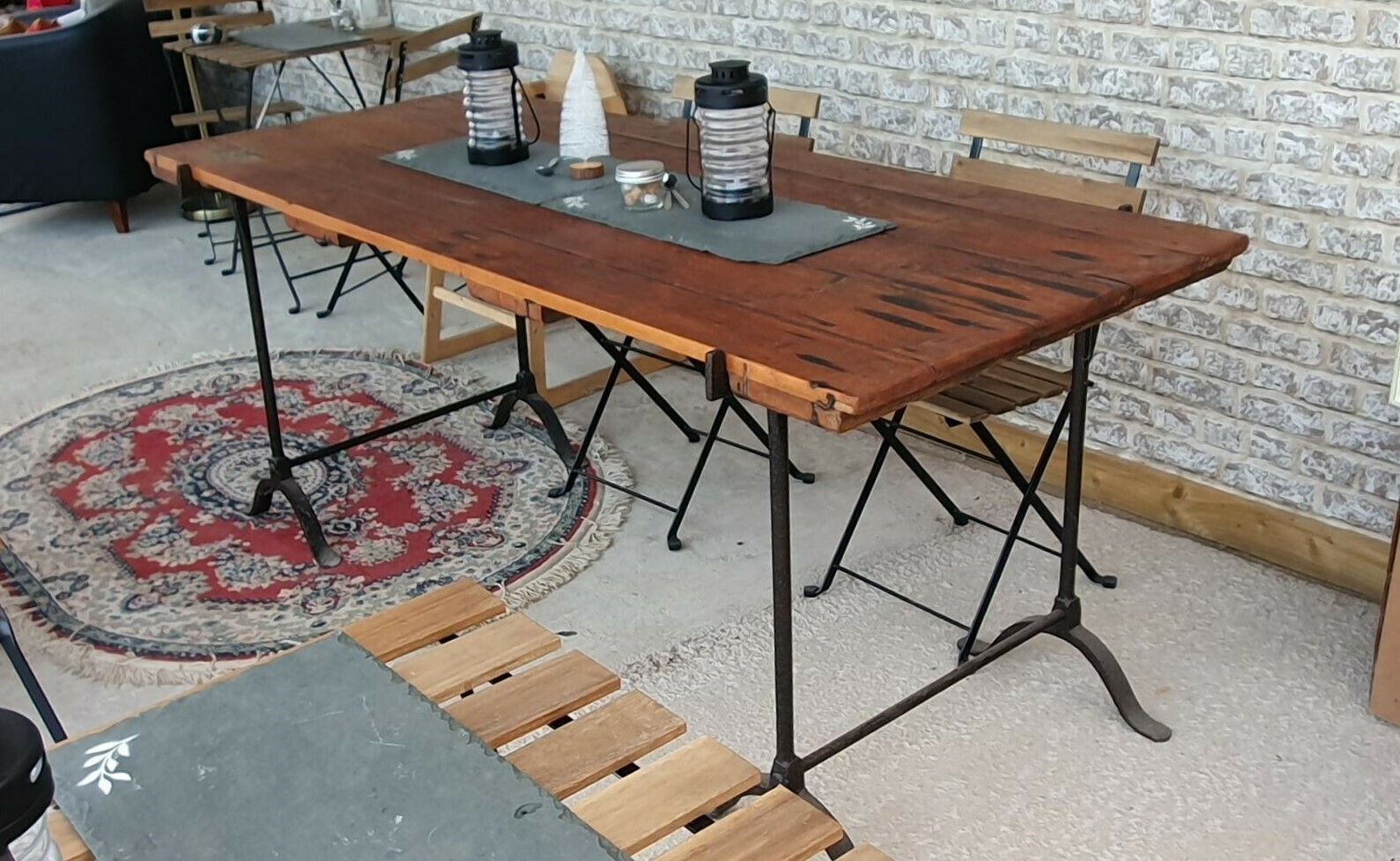 Antique Wrought Iron Trestle Table C19th Pine 6ft