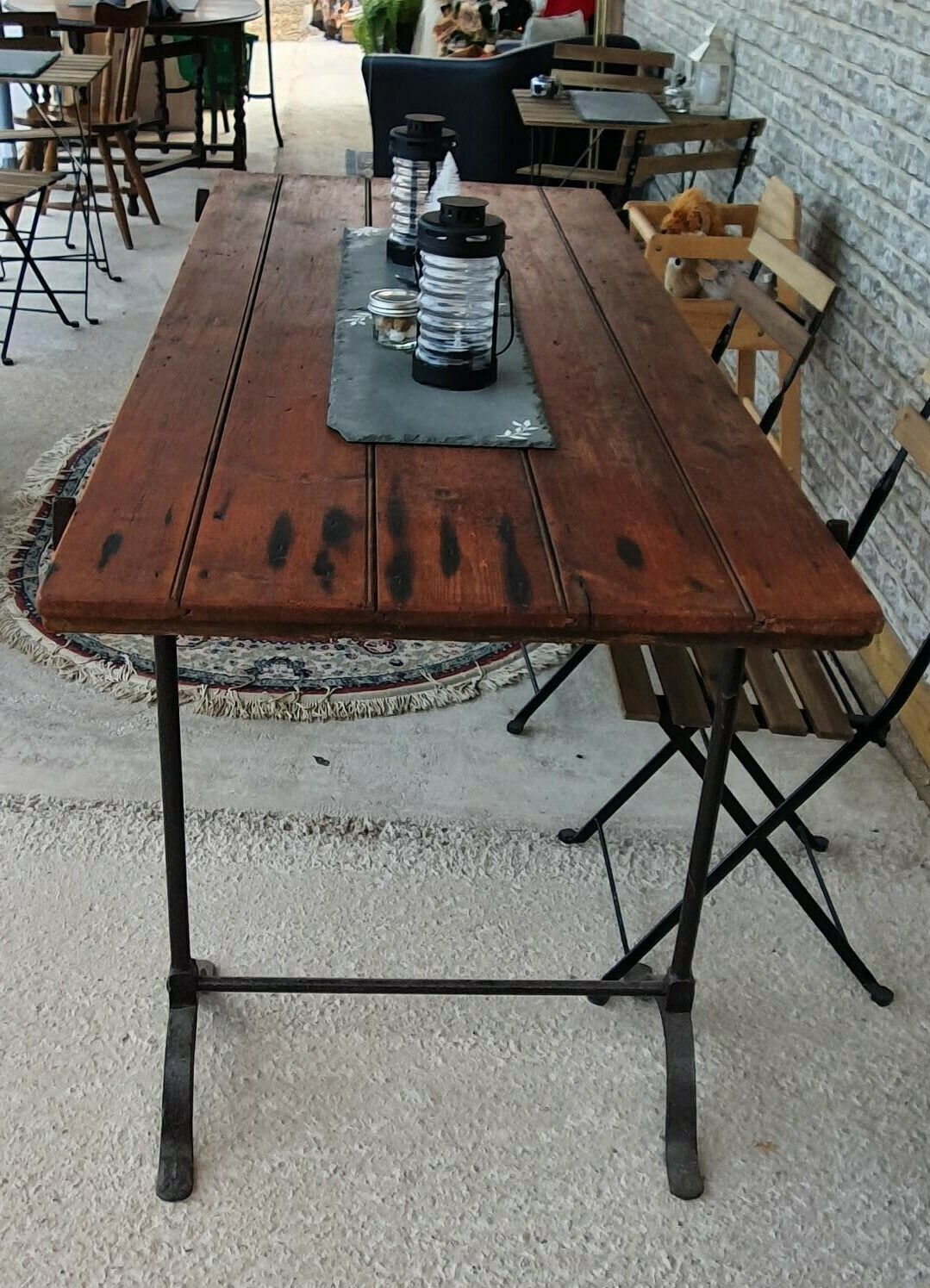 Antique Wrought Iron Trestle Table C19th Pine 6ft photo Furniture