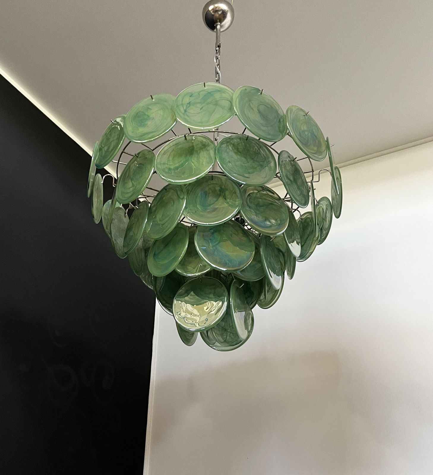 High Quality Murano Chandelier Space Age   57 Green Albaster Iridescent Glasses photo furniture