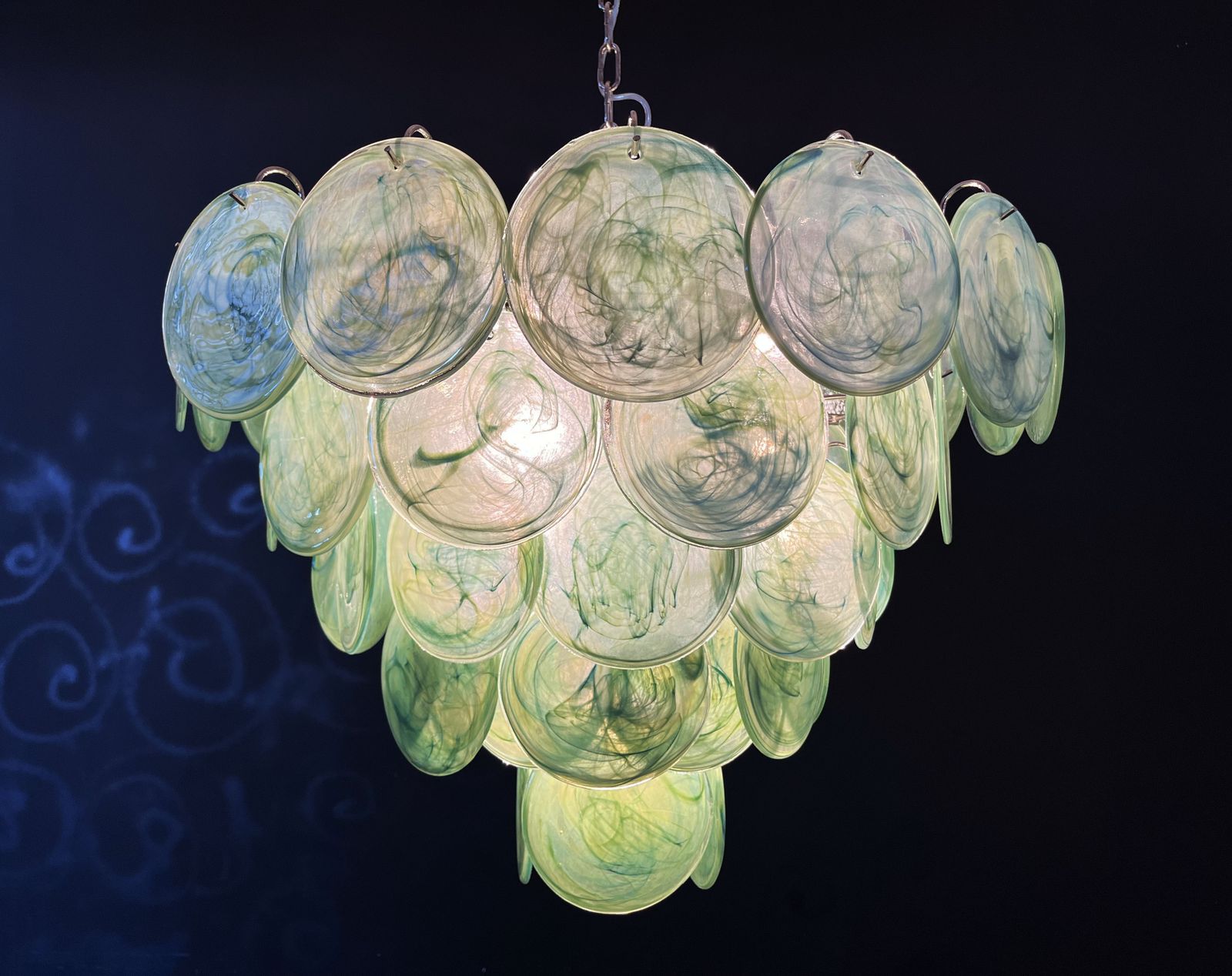 Lighting High Quality Murano Chandelier Space Age   57 Green Albaster Iridescent Glasses photo