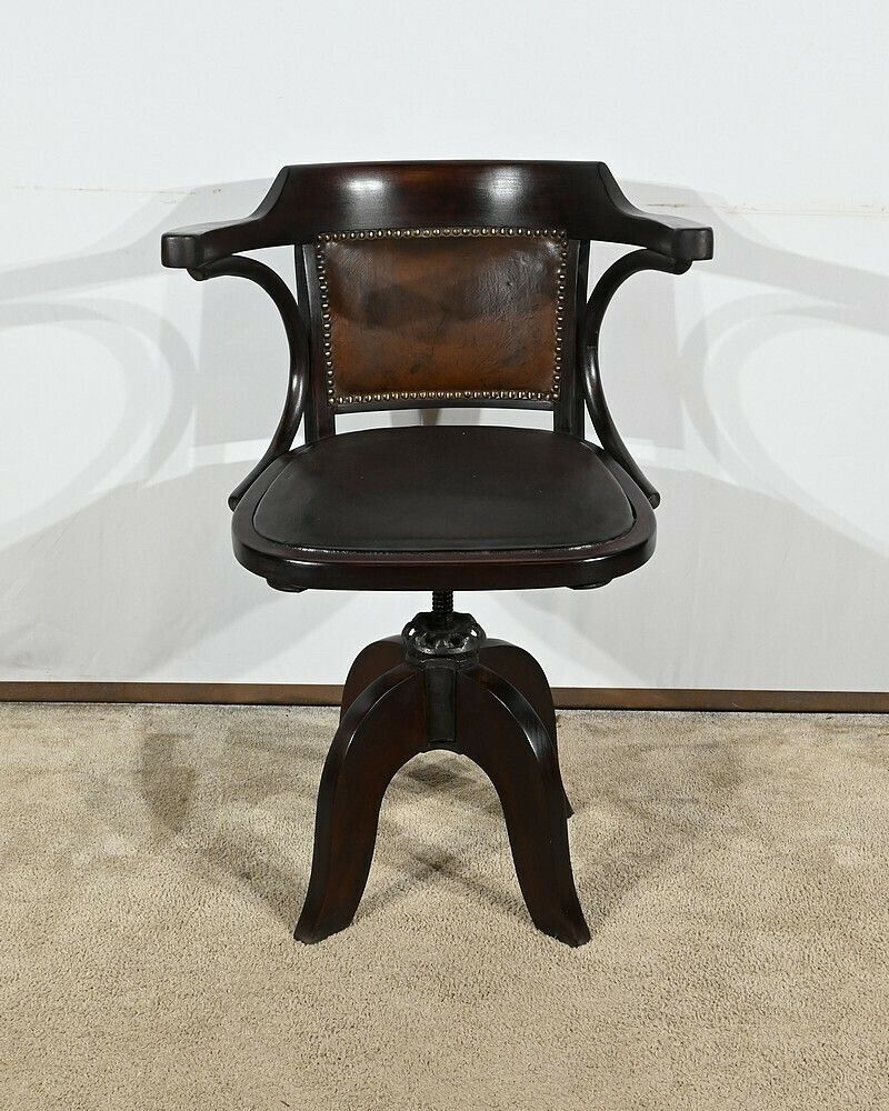 Swivel Office Armchair, In Stained Beech – 1940 photo for sale