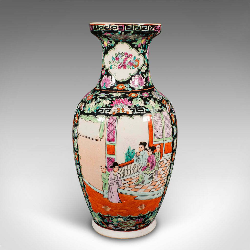 Tall Vintage Flower Vase, Chinese, Ceramic, Display Urn, Art Deco, Mid Century photo furniture