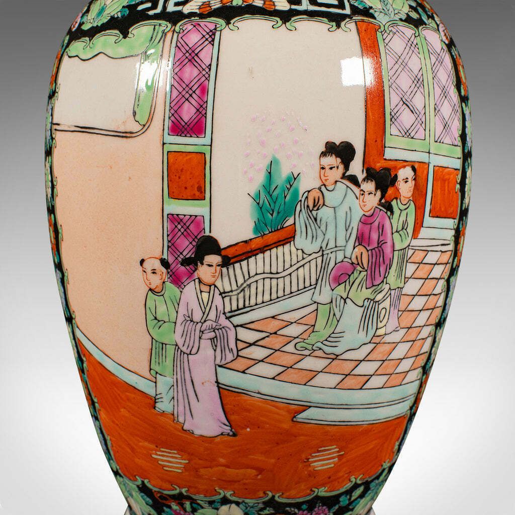 Tall Vintage Flower Vase, Chinese, Ceramic, Display Urn, Art Deco, Mid Century photo vintage