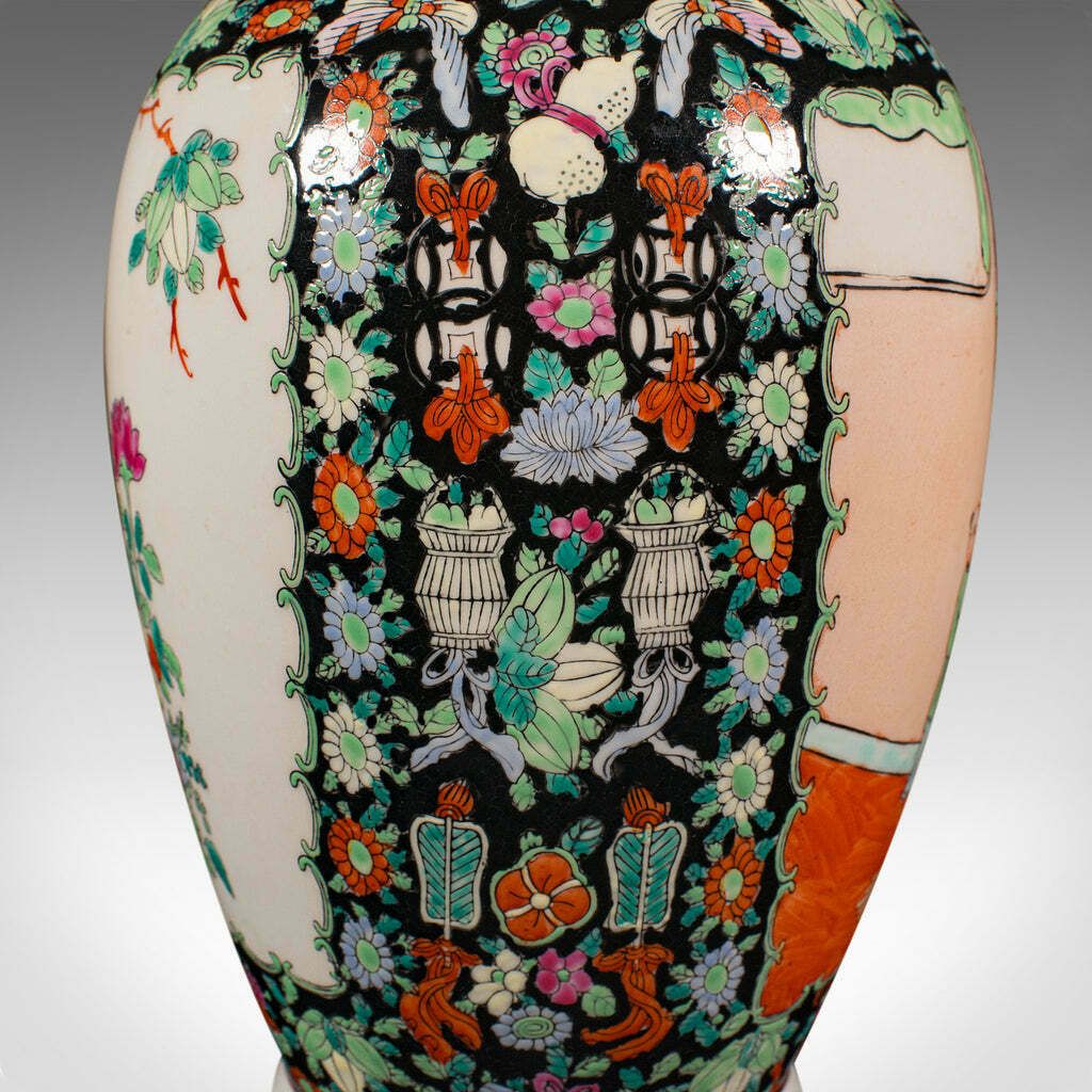 photo furniture Tall Vintage Flower Vase, Chinese, Ceramic, Display Urn, Art Deco, Mid Century