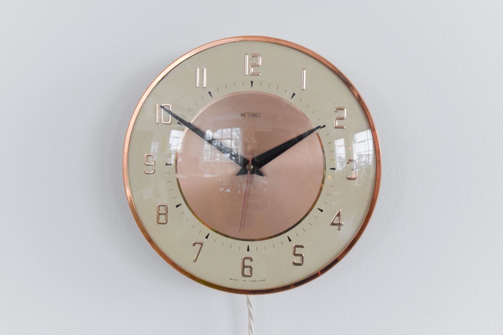 Vintage Bronze 1960s Metamec Electric Wall Clock photo for sale