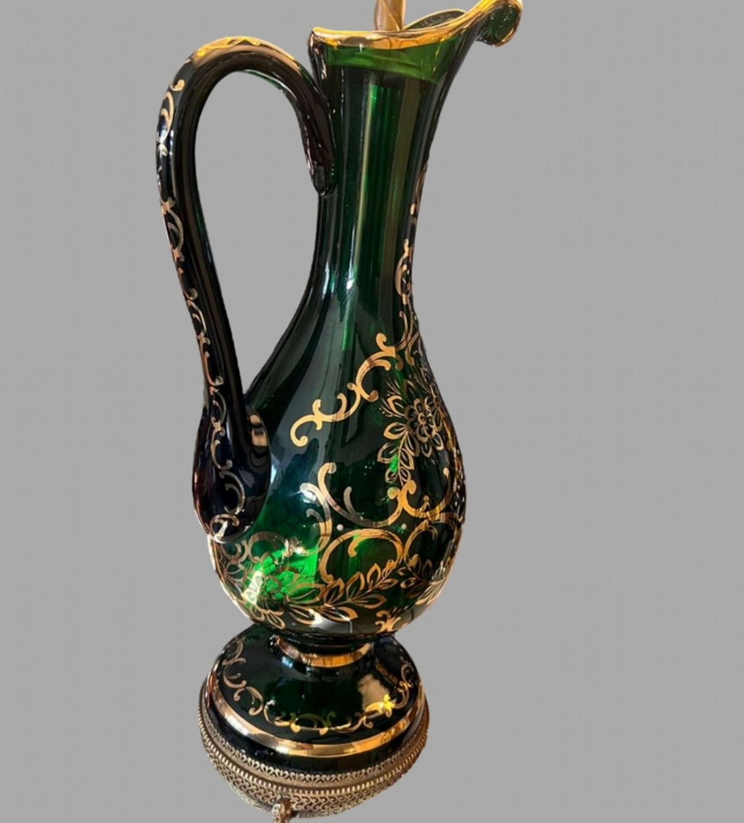 A Pair Of Bohemian Green Glass Claret Jug Lamps photo 1975.0