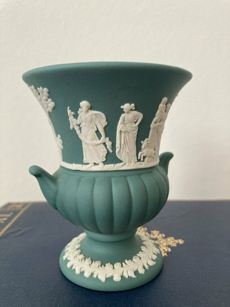 Vintage Wedgwood Sage Teal Green Grecian Urn Vase photo 65.0