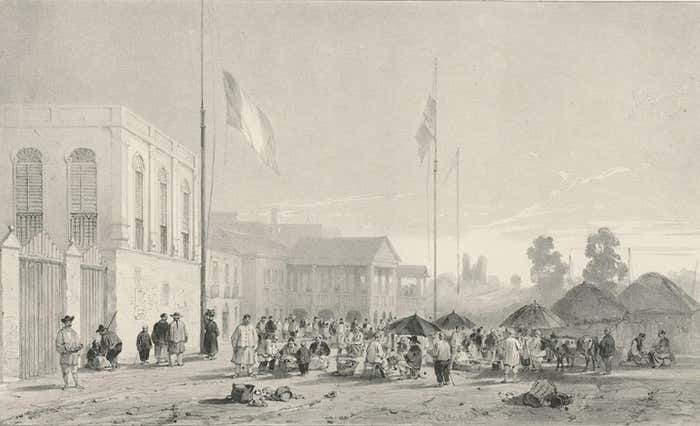 Antique Print Of European Factories In Guangzhou In China, Circa 1850 photo 535.0