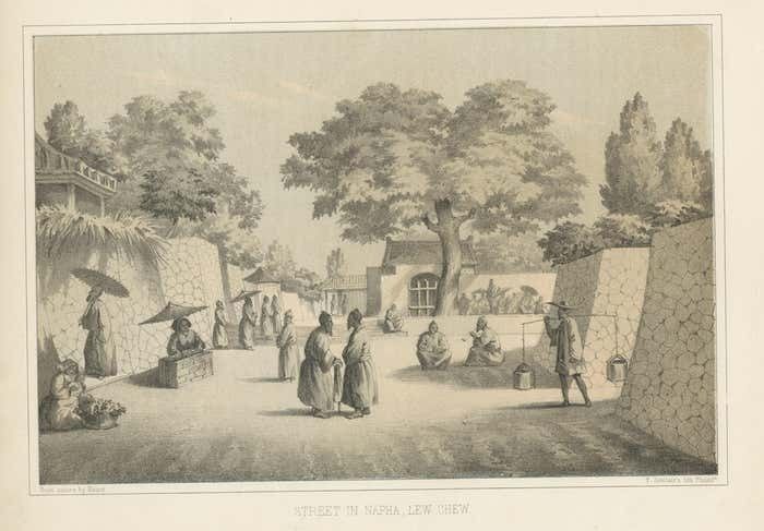 Antique Print Of A Street In Naha Or Napha, Lee Chew In China, '1856' photo 175.0