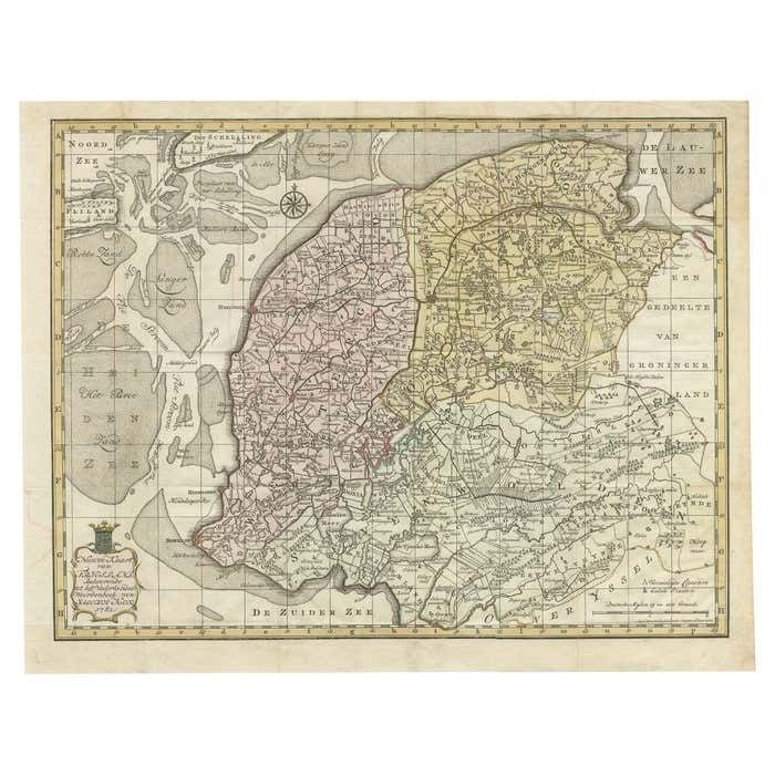 Antique Map Of Province Friesland, The Netherlands, 1787