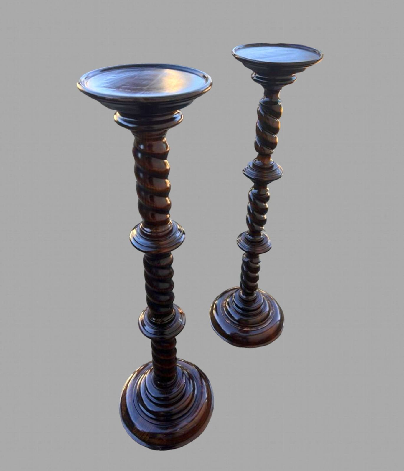 A Near Pair Of Hardwood Torchiere/Plant Stands photo furniture