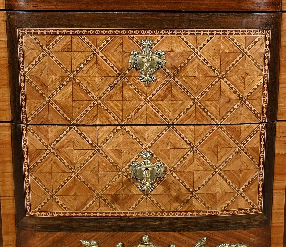 photo for sale Rosewood And Amaranth Chest Of Drawers, Louis XV / Louis XVI Transition Style – Late 19th Century