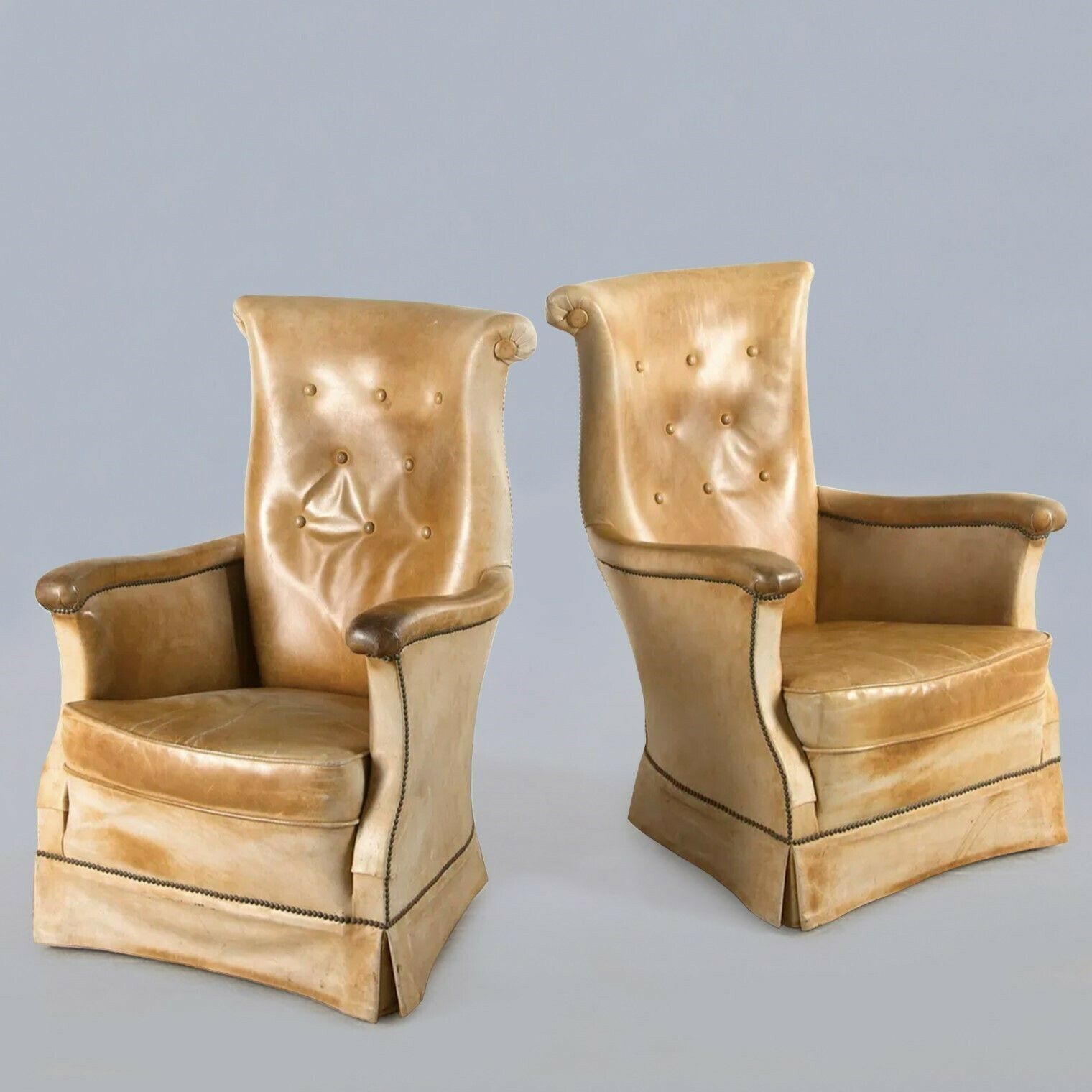 Pair Of French Tan Leather Chairs