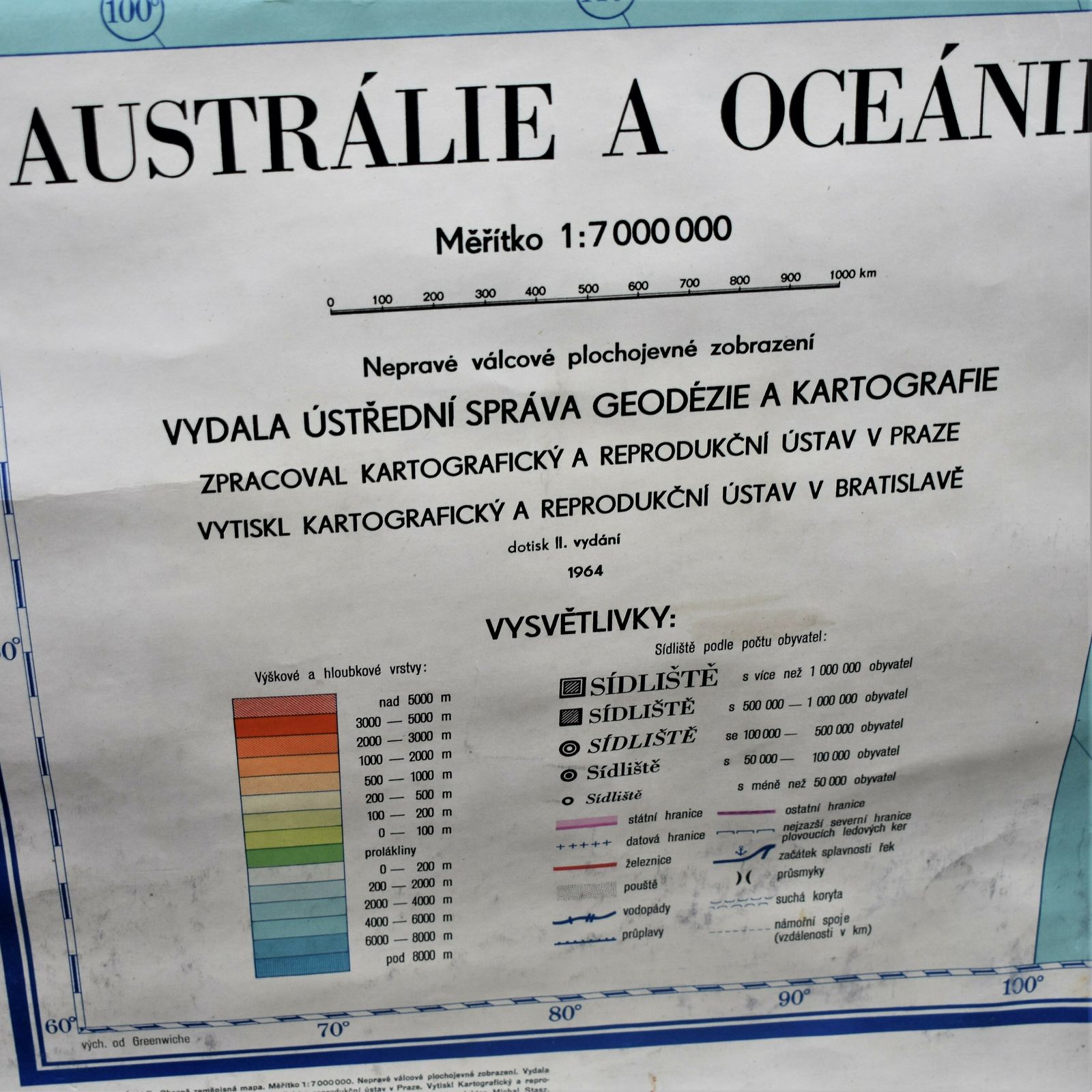 Vintage Very Large Map Australia Oceania Pacific Linen Backed Original Batons photo vintage