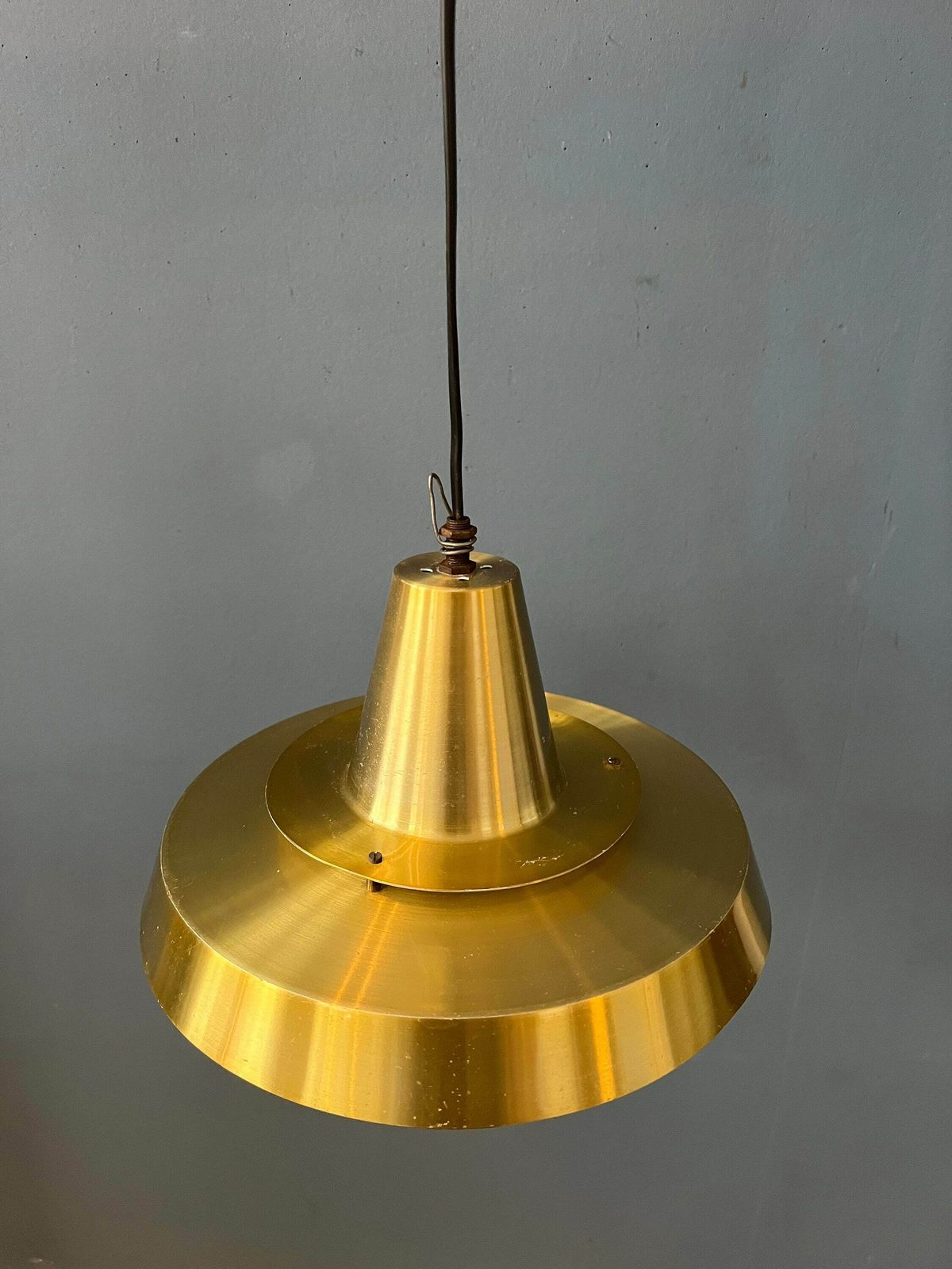 Mid Century Oranje Deense Stijl Messing Hanglamp photo buy