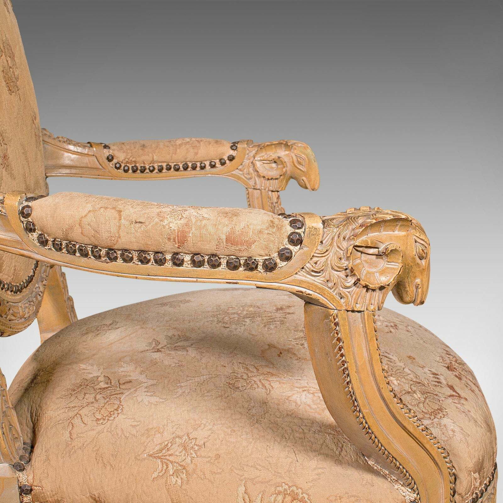 Furniture Antique Carved Armchair, French, Show Frame, Fauteuil Chair, Victorian, C.1870 photo