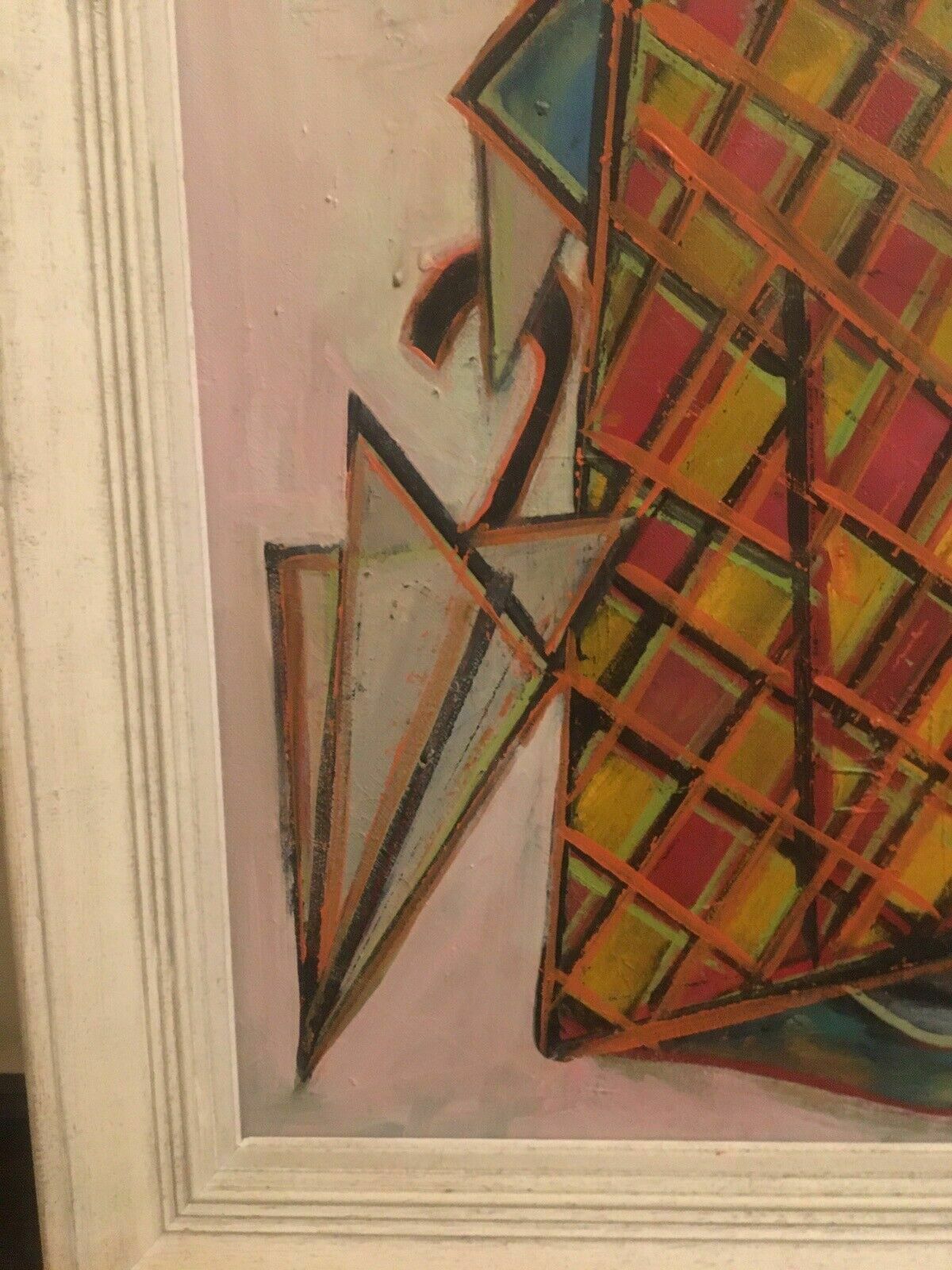 Mid Century Vintage Cubist Oil Painting Abstract Jester/Clown Framed Canvas photo vintage