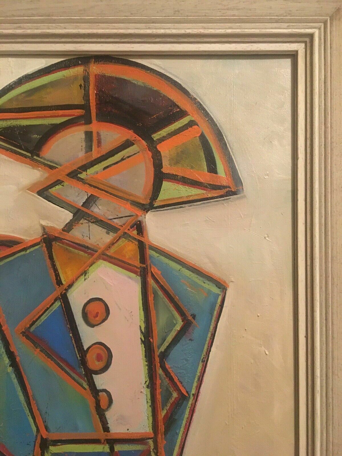 photo furniture Mid Century Vintage Cubist Oil Painting Abstract Jester/Clown Framed Canvas