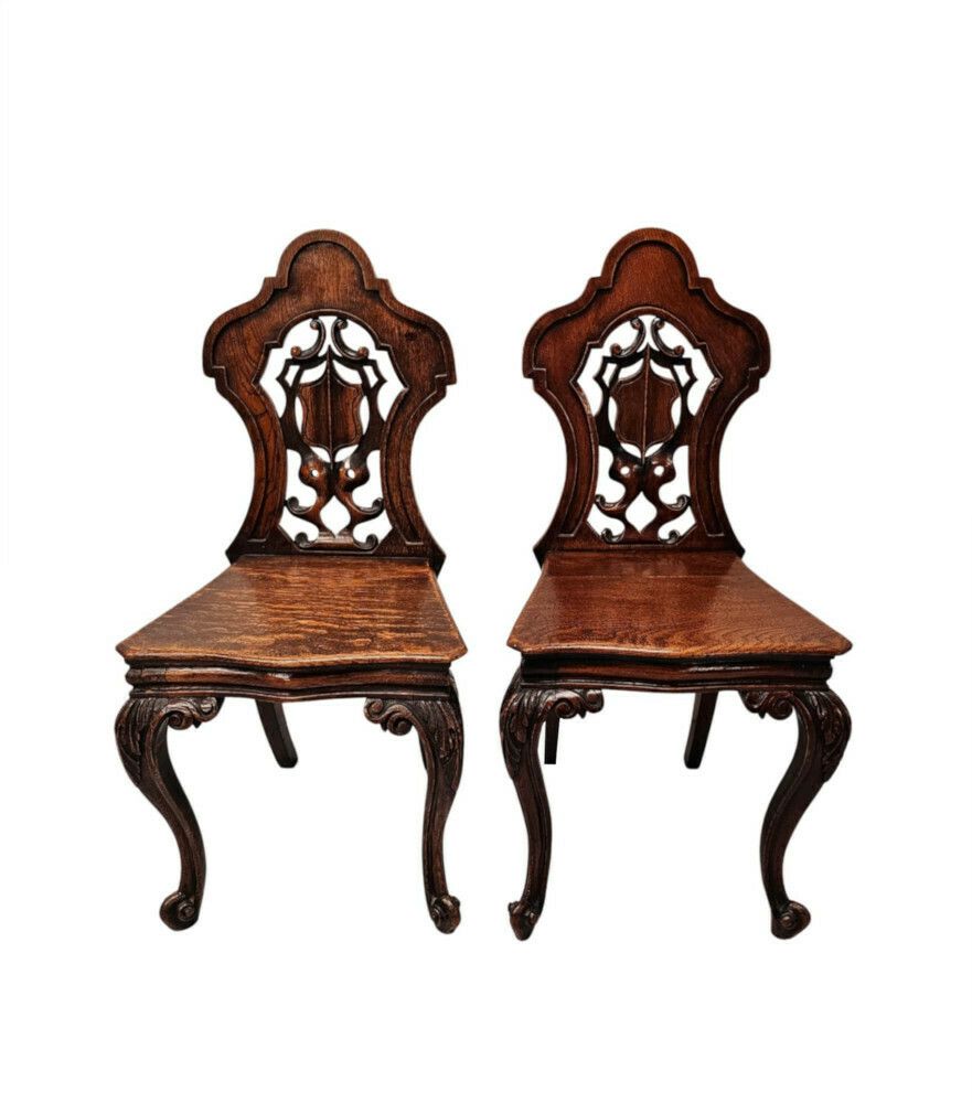 A Fabulous Pair Of 19th Century Oak Hall Chairs photo furniture