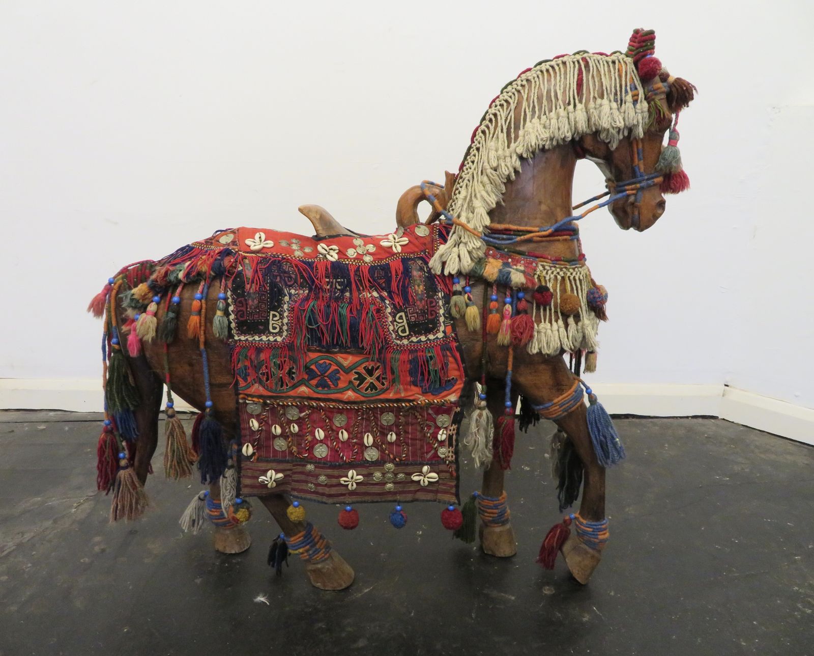 A Large Indo Persian Carved Hardwood Model Of A Processional Horse. Ex Robert Kime. photo Art