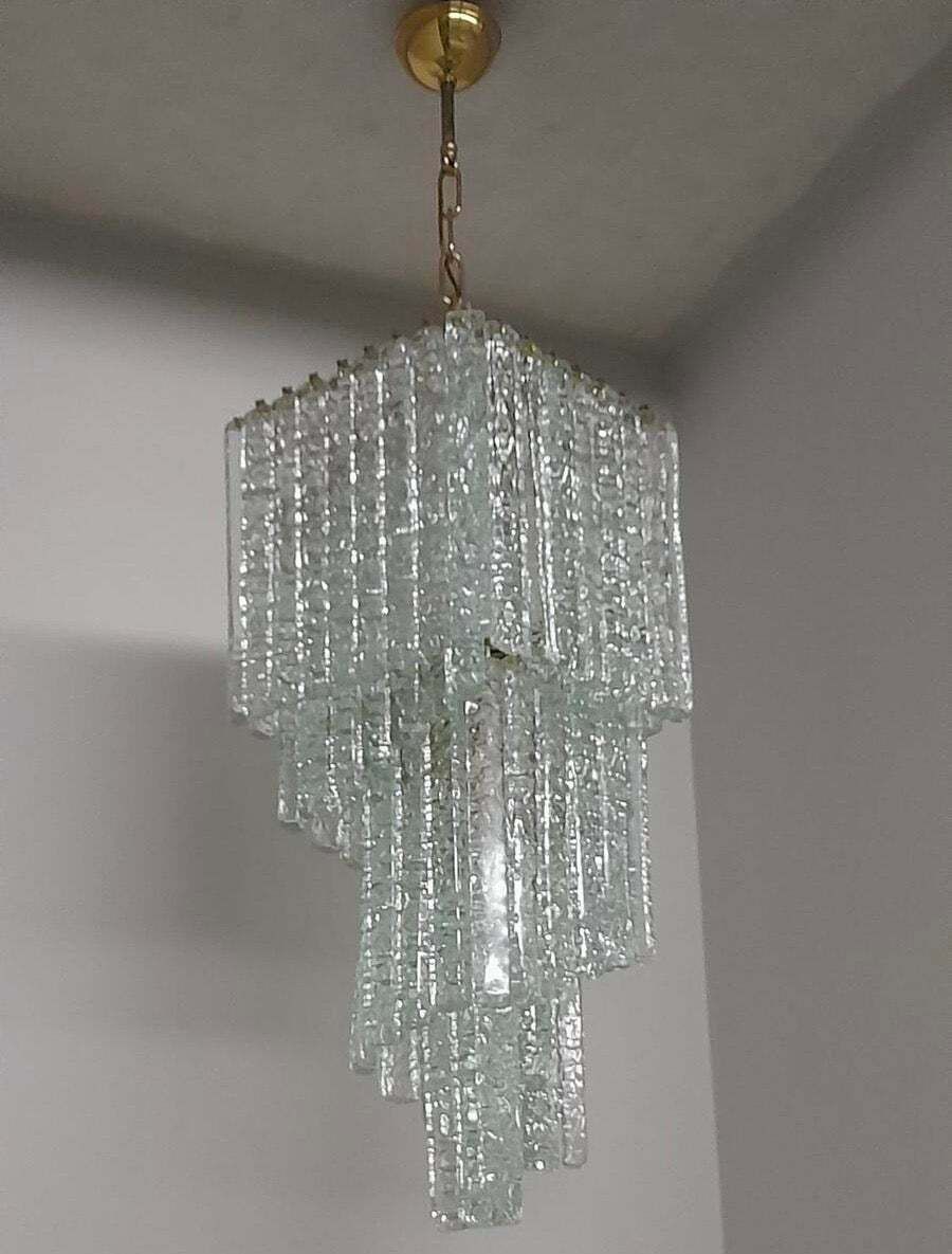 1970s Mid Century Modern Ice Effect Murano Glass Cascading Chandelier By Mazzega photo furniture