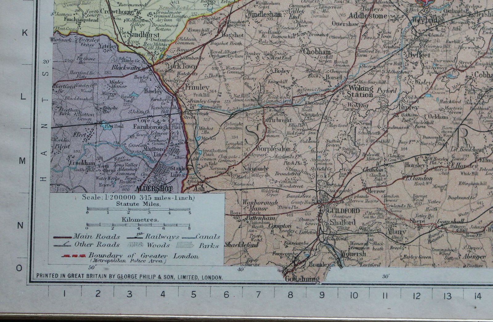 1930 Framed Map Of London And Environs By George Philip photo furniture