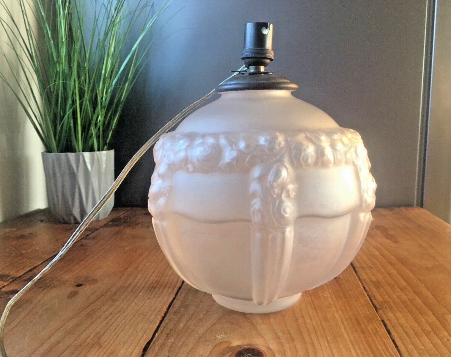 Superb Antique Art Deco French Regency Rose Frosted Glass Table Lamp Base Floral photo Lighting