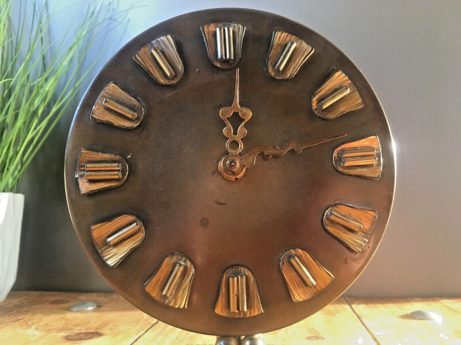 Beautiful Brutalist 1950's Bronzed Metal Mantel Clock By Awu   Johannes Bosma photo for sale