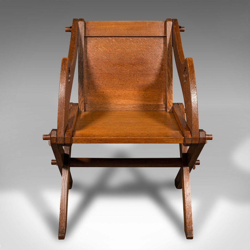 Antique Glastonbury Chair, English Oak, Ecclesiastic Armchair, Gothic, Victorian photo furniture