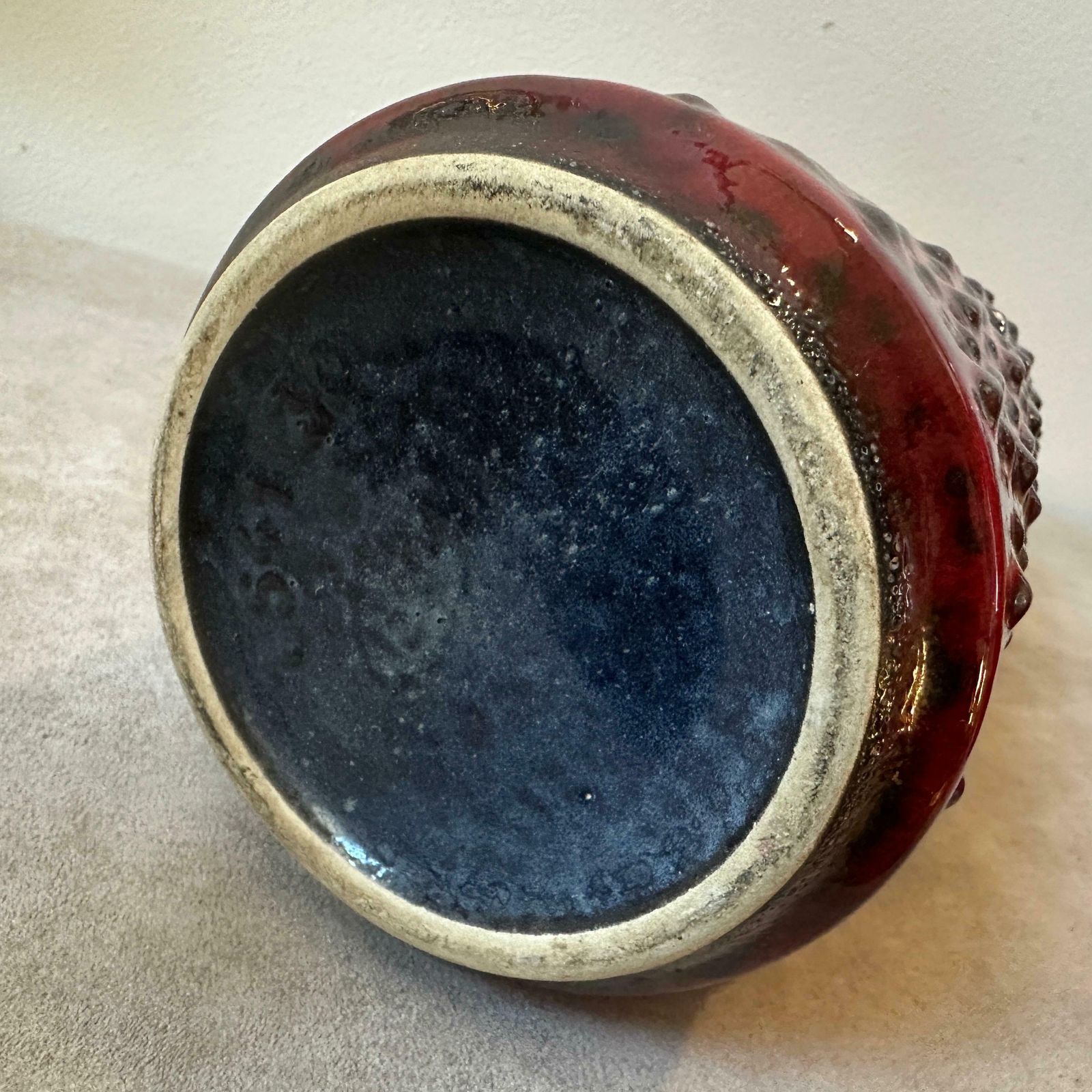 1970s Modernist Red And Black Fat Lava Ceramic German Vase By Wgp photo vintage