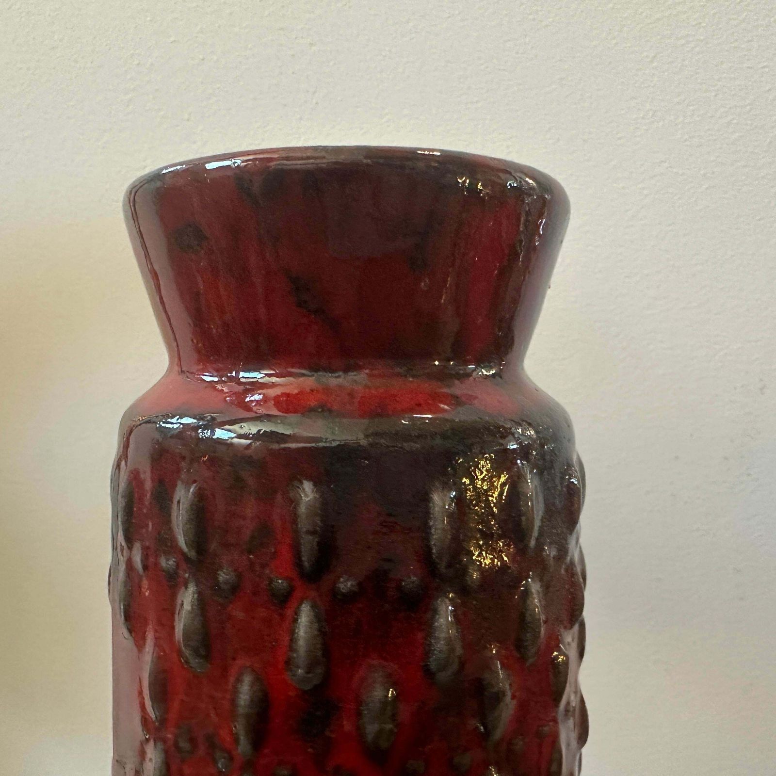 photo for sale 1970s Modernist Red And Black Fat Lava Ceramic German Vase By Wgp