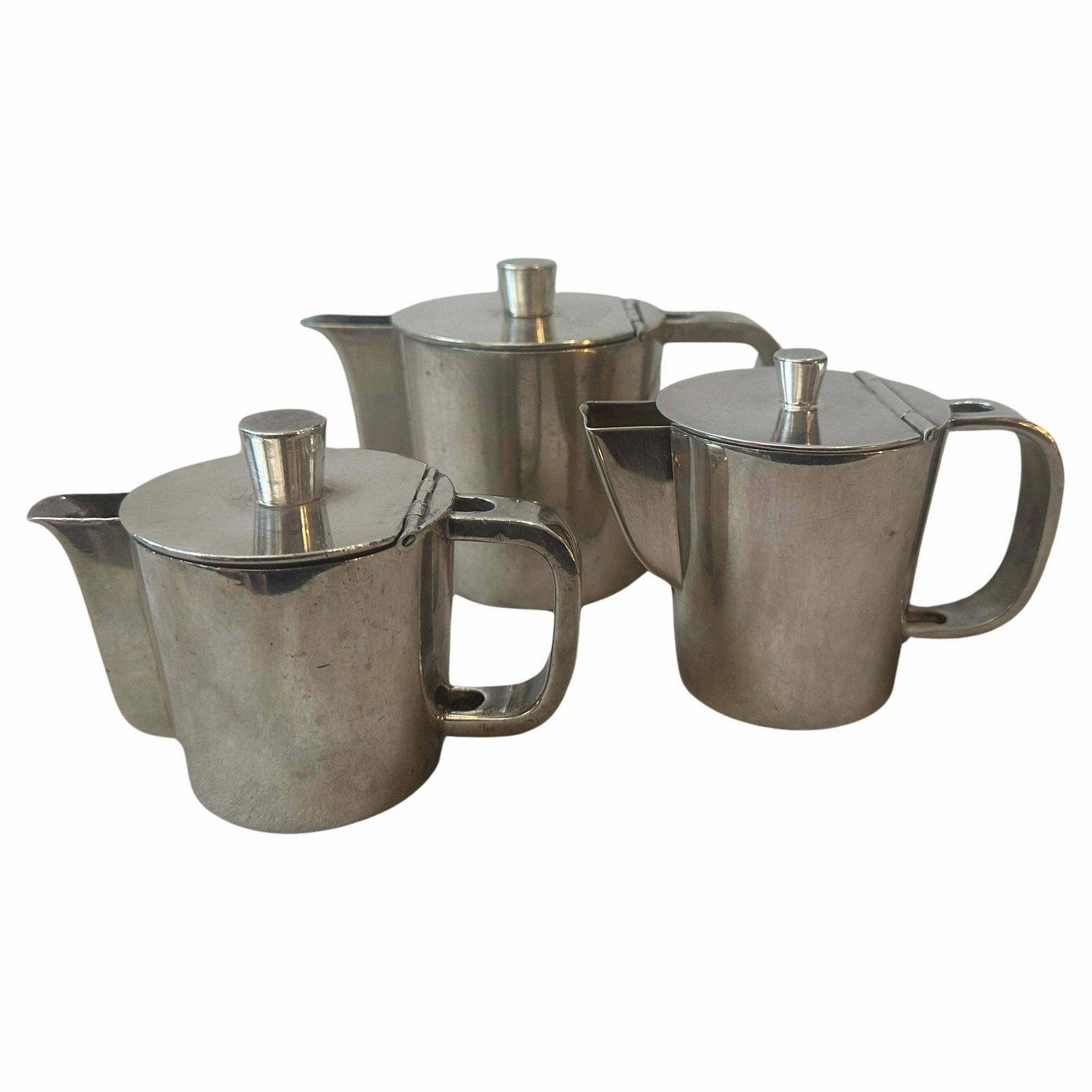 1940s Art Deco Set Of Three Alpaca Coffee Pot By Krupp Designed By Gio Ponti