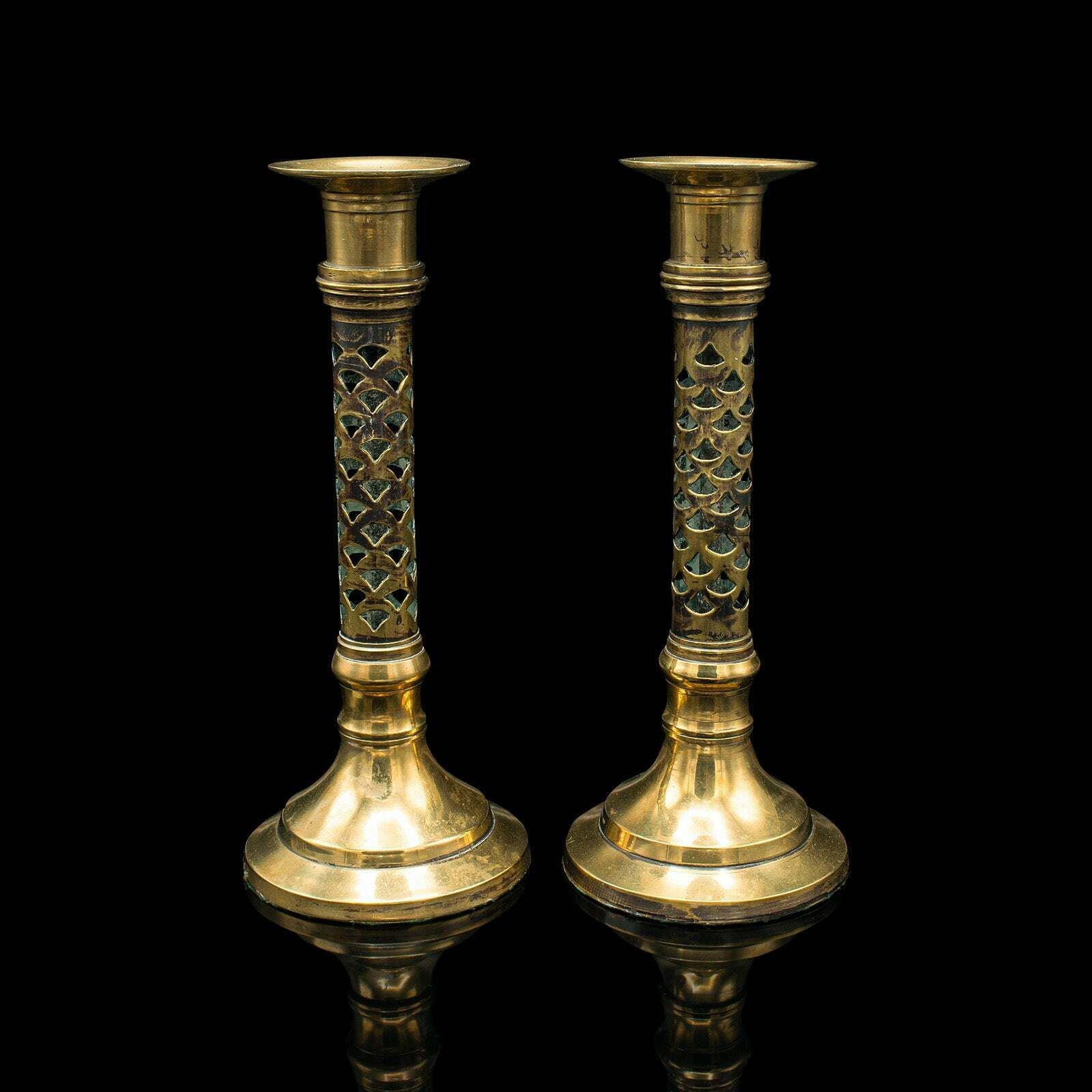 Antique Ecclesiastical Candlesticks, English, Brass, Aesthetic Period, Victorian photo furniture