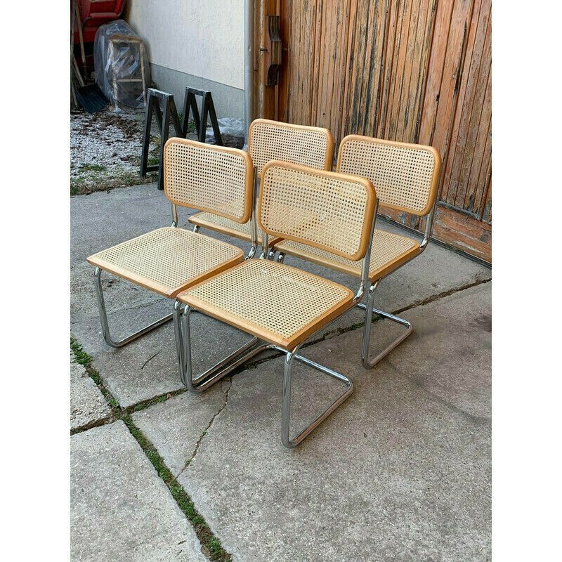 Set Of 4 Mid Century Italian B32 Cesca Chairs By Marcel Breuer, 1970s photo furniture