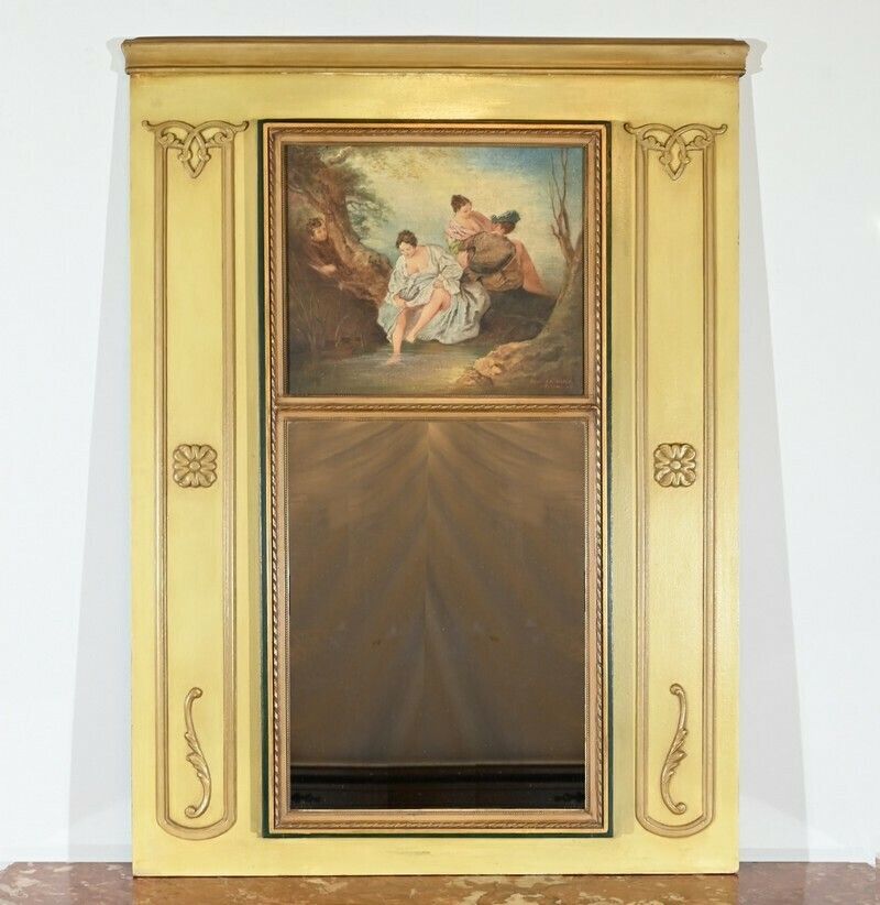 Trumeau Mirror In Lacquered Wood, Signed A.Thomaray, Louis XVI – 20th Century Style
