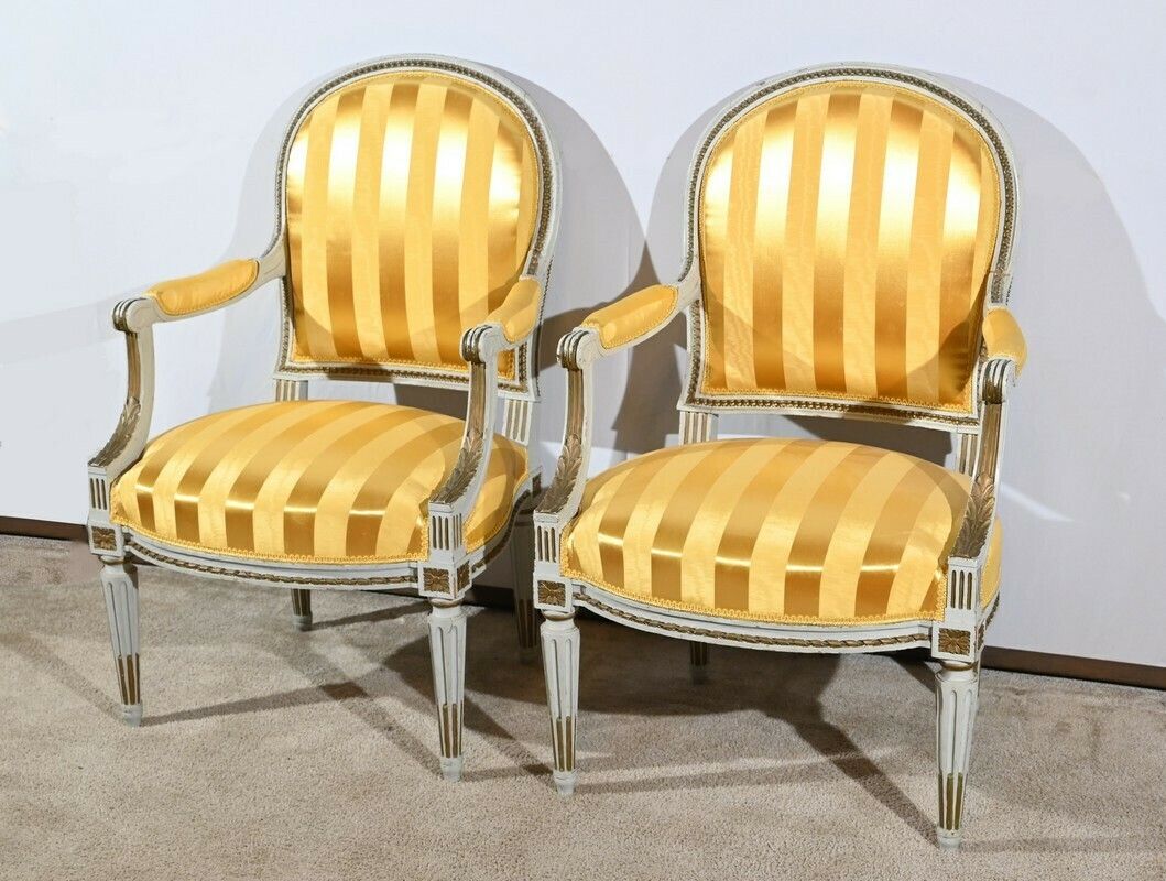 Pair Of Cabriolet Armchairs, Louis XVI Style – Late 19th Century photo for sale