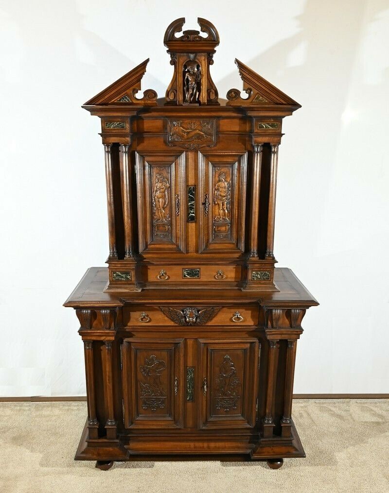 Small Two Body Buffet In Solid Walnut, Renaissance Style – Mid 19th Century