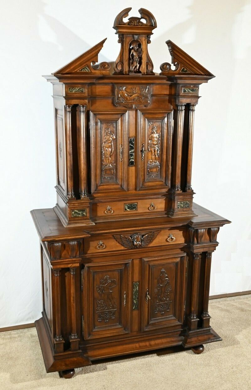 Small Two Body Buffet In Solid Walnut, Renaissance Style – Mid 19th Century photo for sale