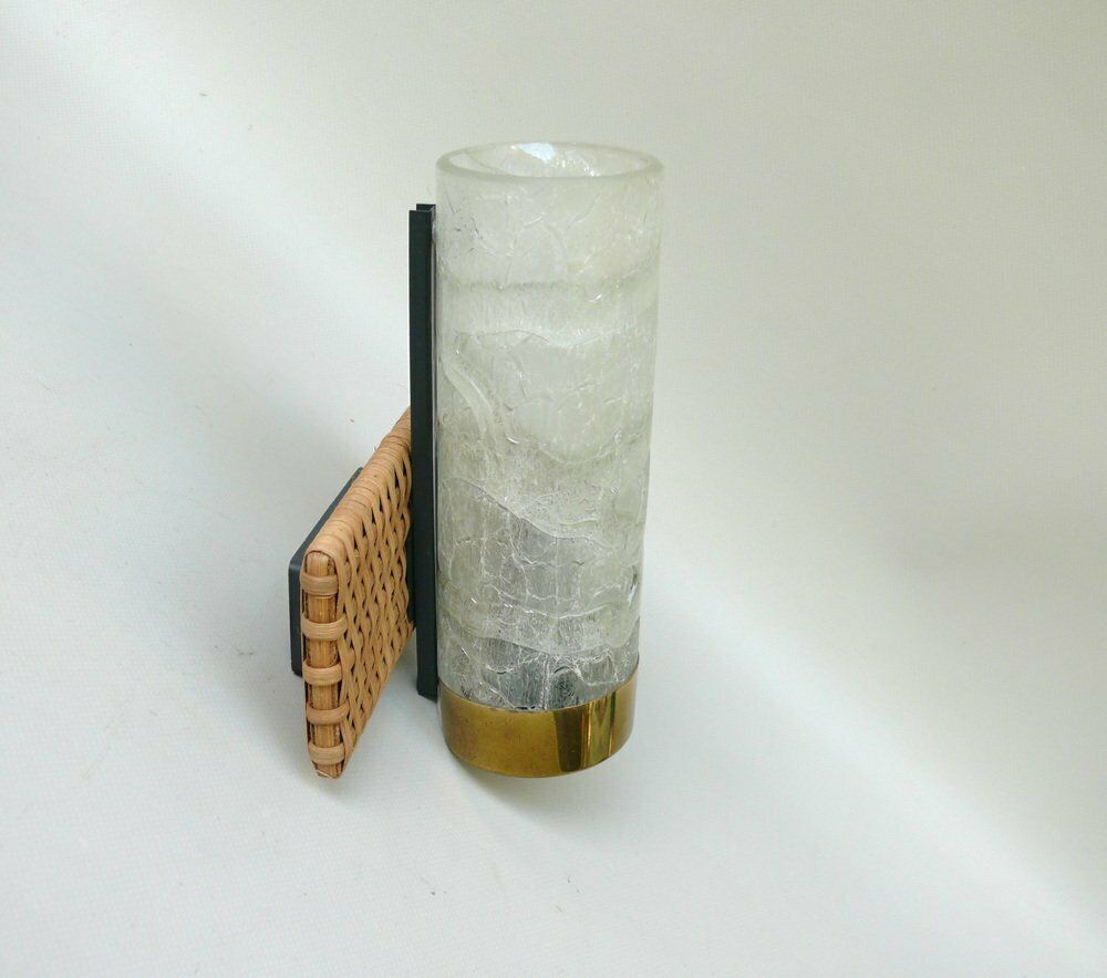 Elegant Wall Lights In Ice Glass, Rattan & Brass From Doria Leuchten, 1960s, Set Of 2 photo 2183.65