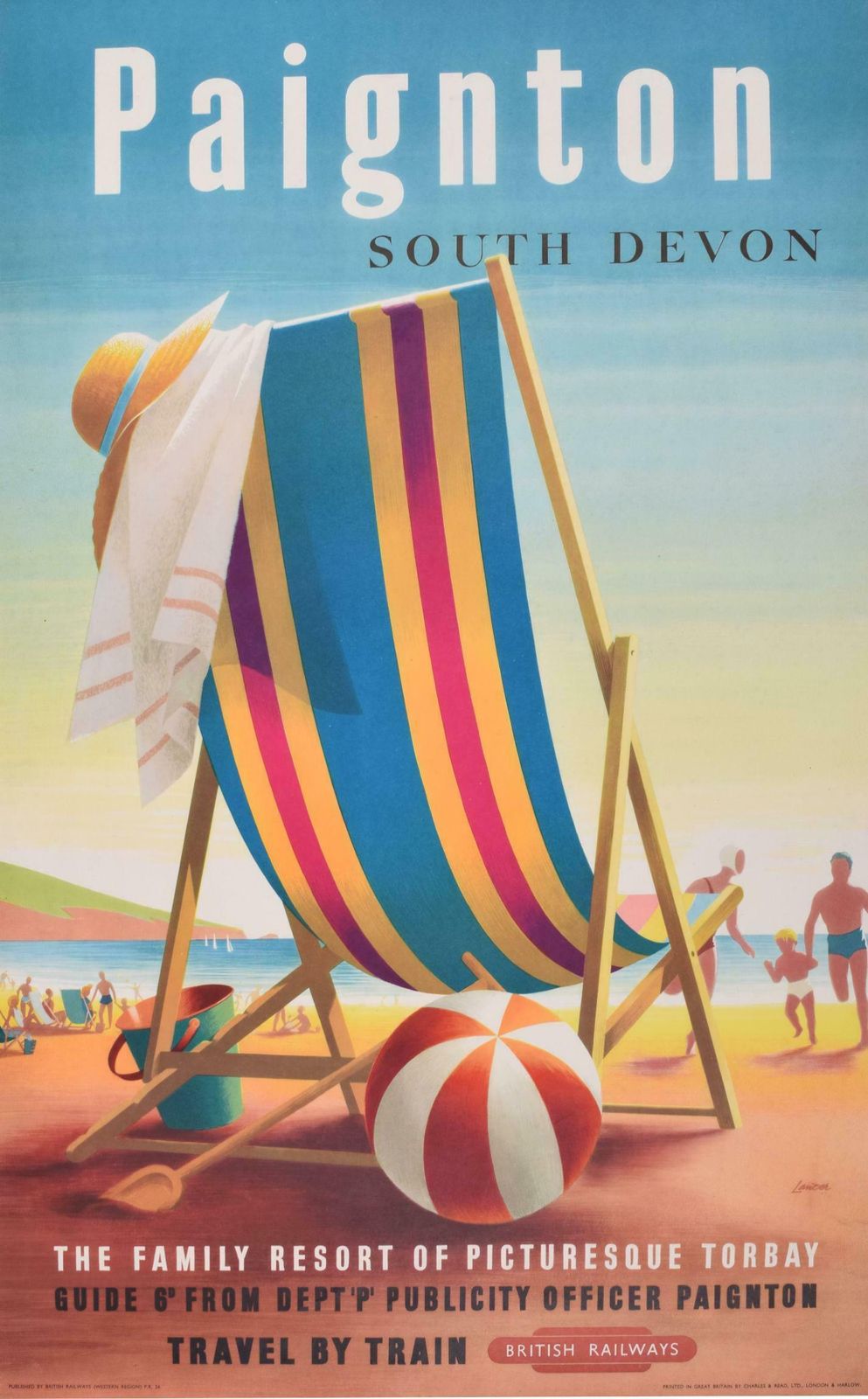 Reginald Lander Paignton, South Devon Original Vintage Tourism Poster By Reginald Lander 1956