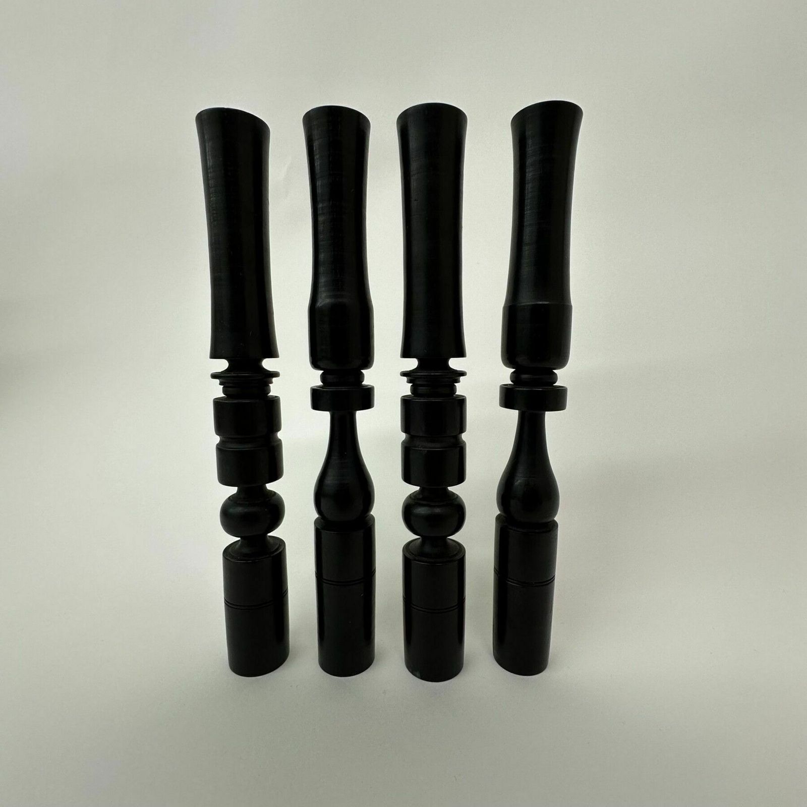 Set Of 4 Ebony Hand Turned Wooden Edwardian Candle Sticks , 1900’s