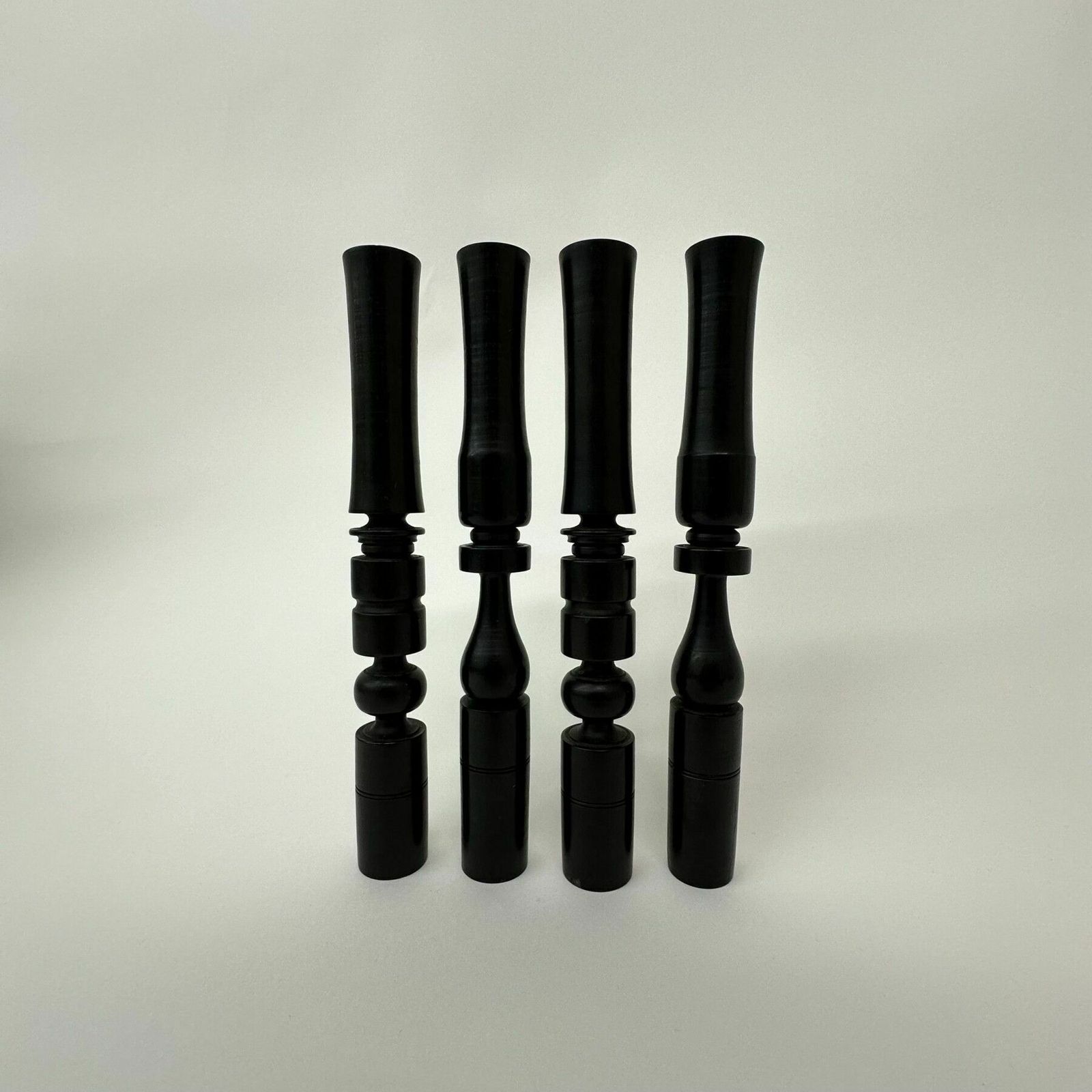 Set Of 4 Ebony Hand Turned Wooden Edwardian Candle Sticks , 1900’s photo for sale