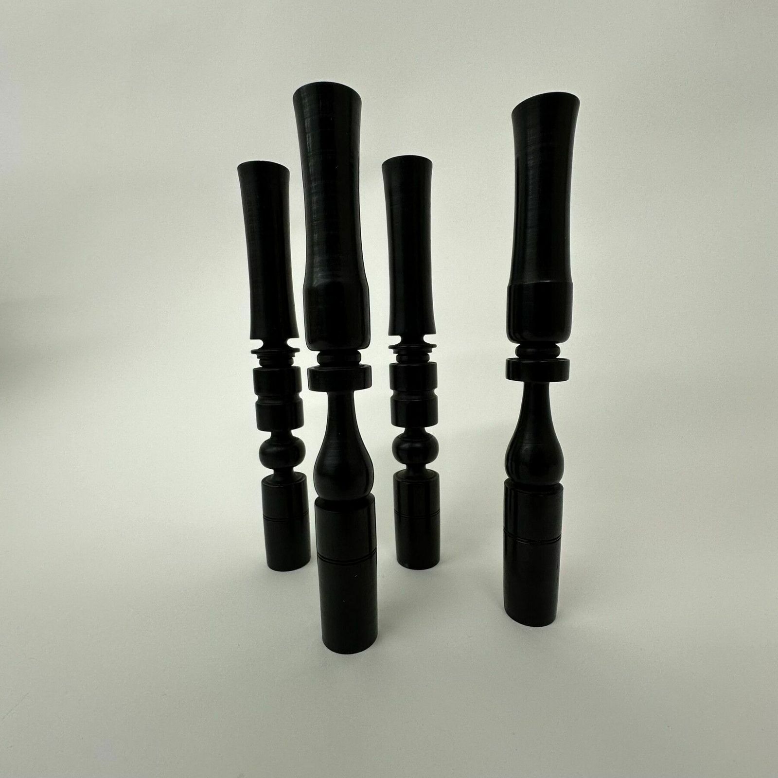 Set Of 4 Ebony Hand Turned Wooden Edwardian Candle Sticks , 1900’s photo vintage